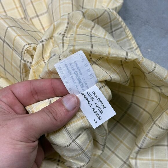 Valentino Jeans Dress Shirt Yellow Check Long Sleeve 100% Cotton 17.5 XXL - Picture 11 of 12